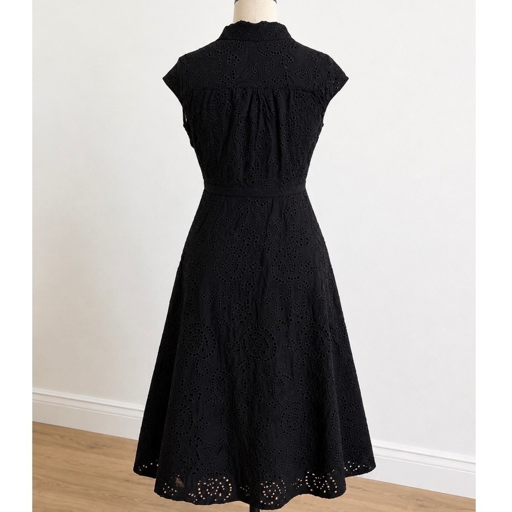 White House Black Market Black Eyelet MIDI Shirt Embroidered Dress Size 10 NWT - Picture 3 of 10